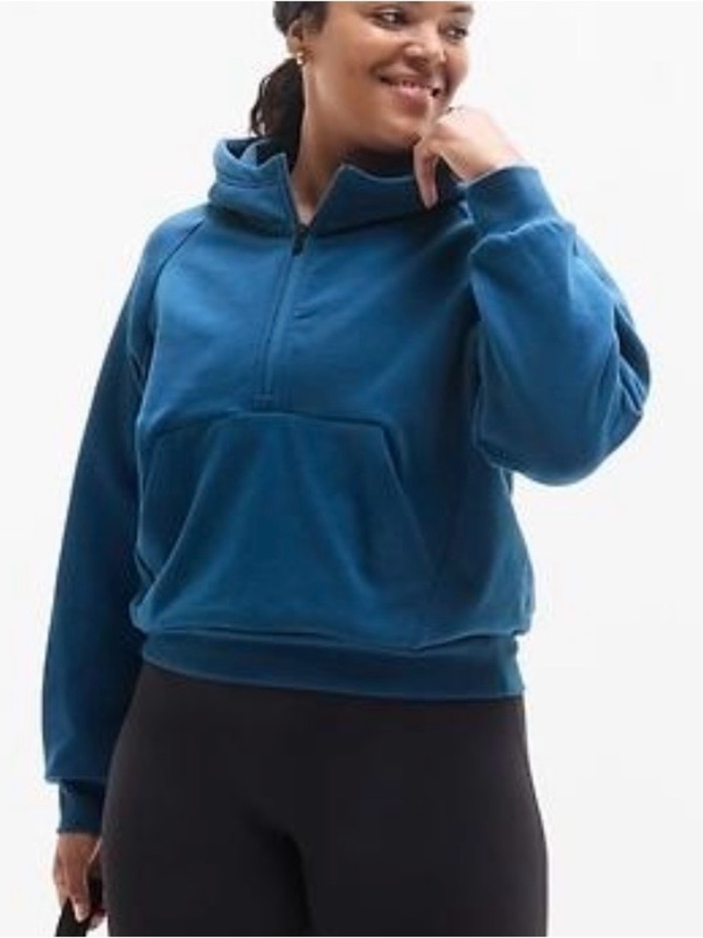 Athleta Blue Half-Zip Hooded Pullover